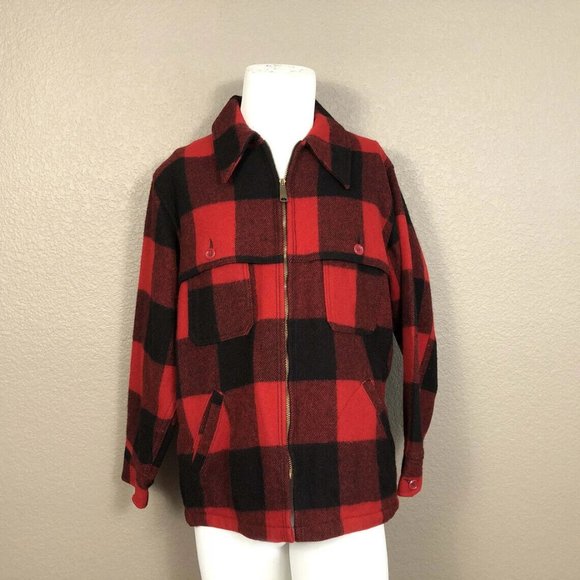 LL Bean Original 1970's Buffalo Plaid Red Black Virgin Wool w Back Game … - Picture 1 of 4